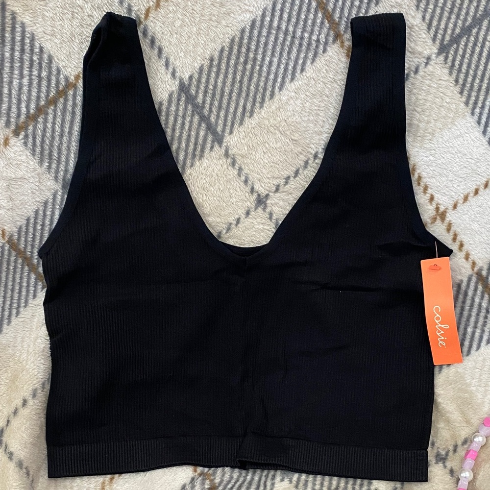 Colsie Black Ribbed Scoop-Neck Bralette